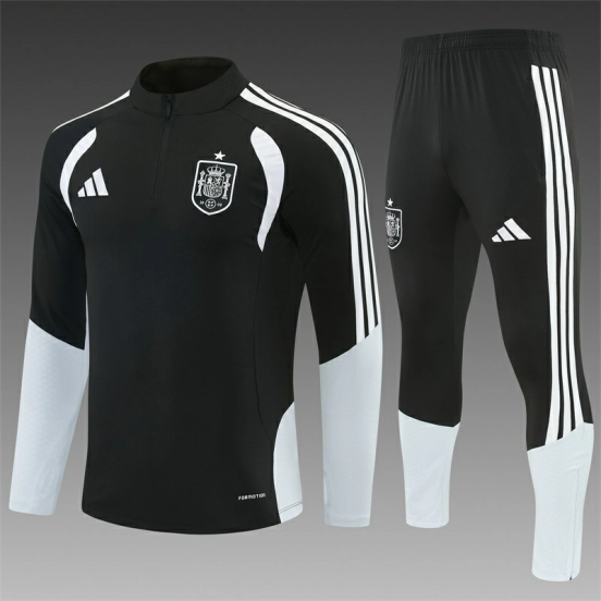 26/27 إسبانيا - طقم رياضي مكون من سترة بنصف سحاب باللونين الأبيض والأسود + بنطال طويل