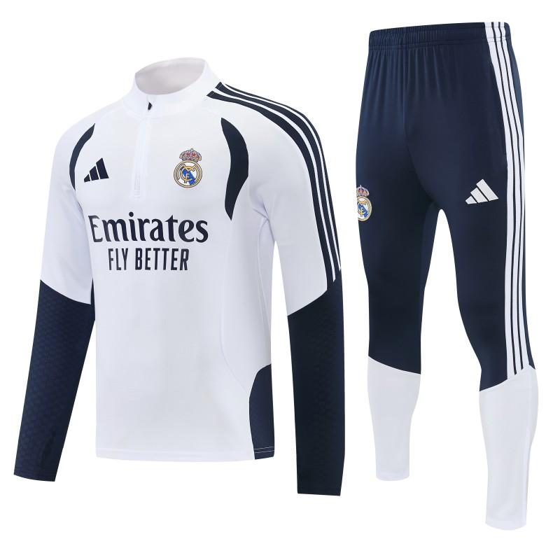 26/27 ريال مدريد  أبيض  طقم رياضي مع سترة بنصف سحاب + بنطال طويل