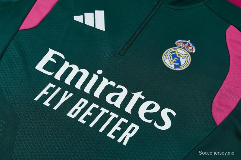 26/27 طقم رياضي من ريال مدريد بلون أخضر داكن مع سترة بنصف سحاب + بنطال طويل