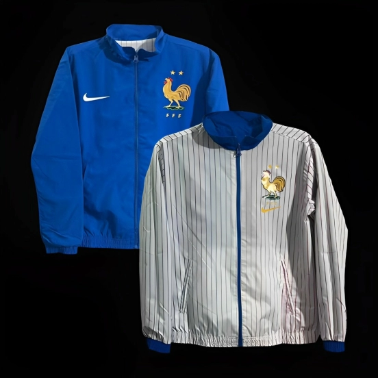 2024 فرنسا جاكيت أزرق/أبيض أزرق/أبيض بسحاب كامل قابل للانعكاس
