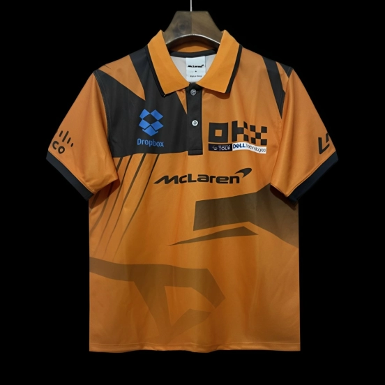 بولو سباق ماكلارين ماكلارين 2024 فورمولا 1 للسباقات برتقالي برتقالي مع خطوط قطرية سوداء لرياضة السيارات