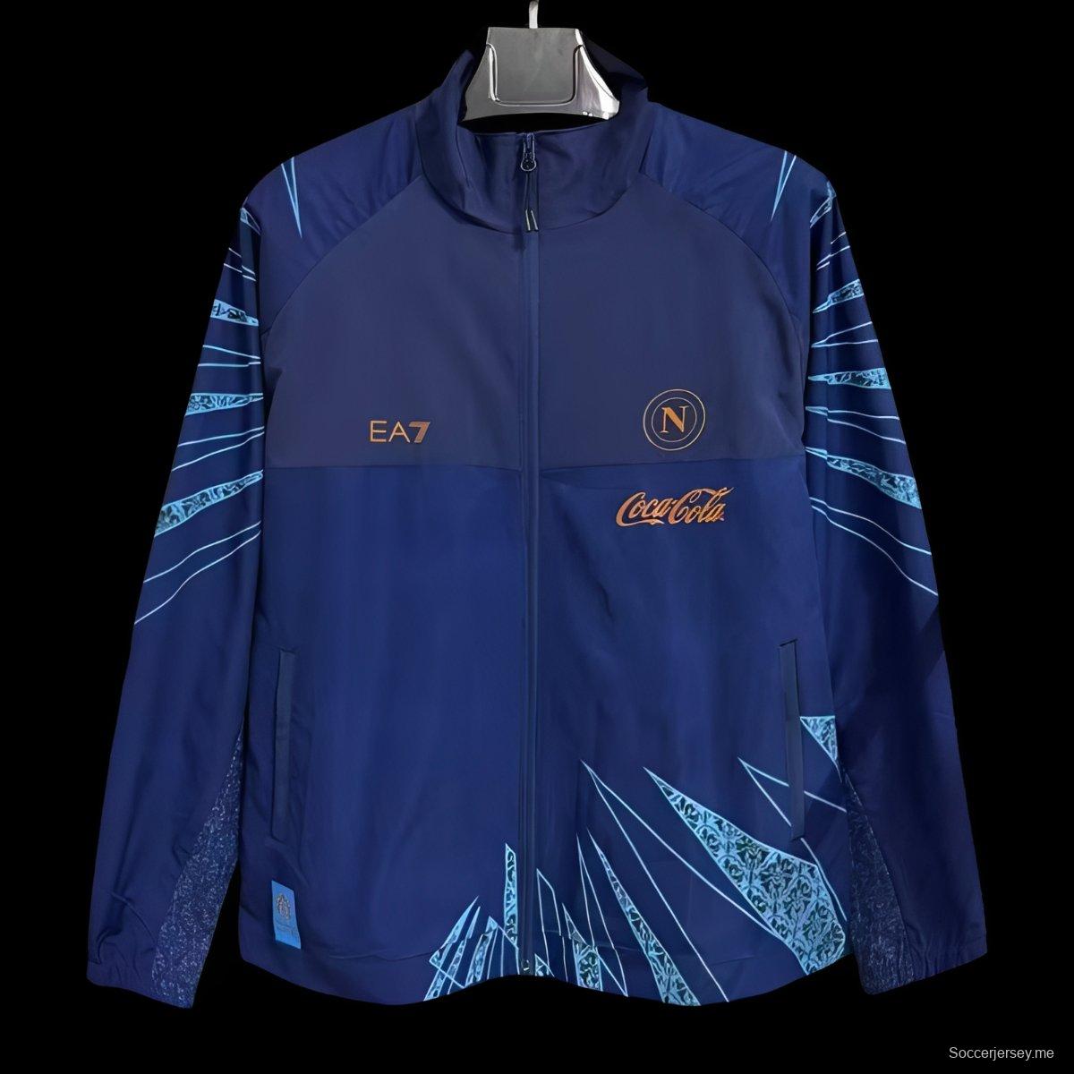25/26 SSC Napoli سترة واقية من الرياح باللون الأزرق الداكن مع نمط هندسي وسحاب كامل