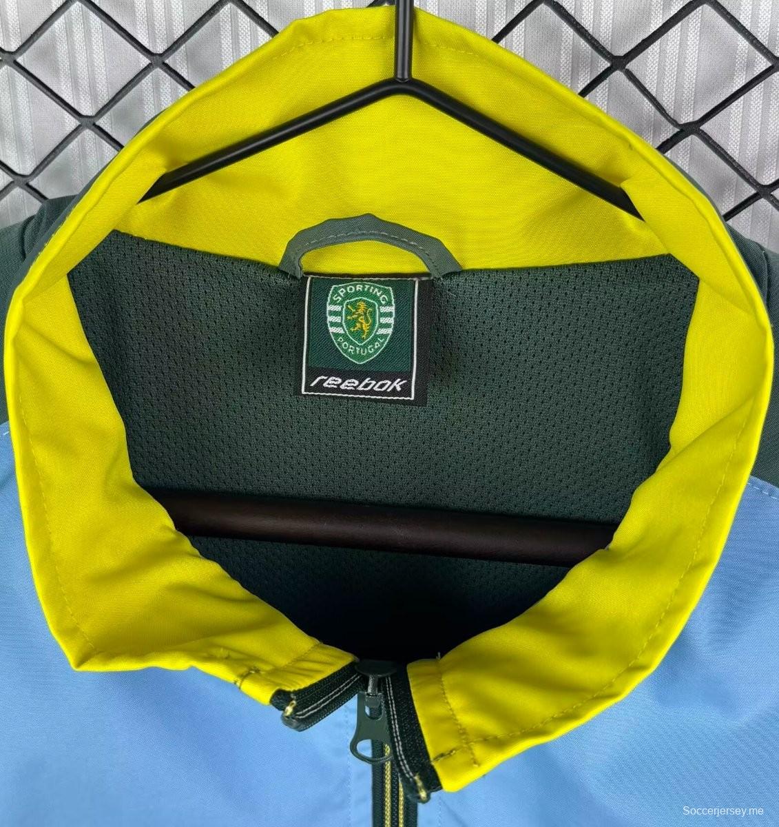 ريترو 02/03 سبورتنج لشبونة سترة واقية من الرياح خضراء بسحاب كامل