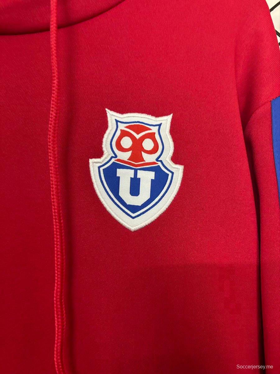 25/26 نادي جامعة تشيلي سترة حمراء بغطاء للرأس