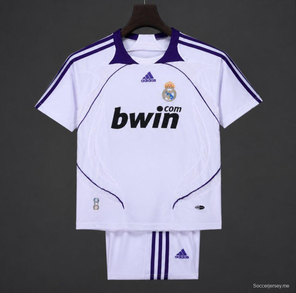 قميص ريال مدريد الرئيسي للأطفال طراز 2007/08 باللونين الأبيض والأرجواني
